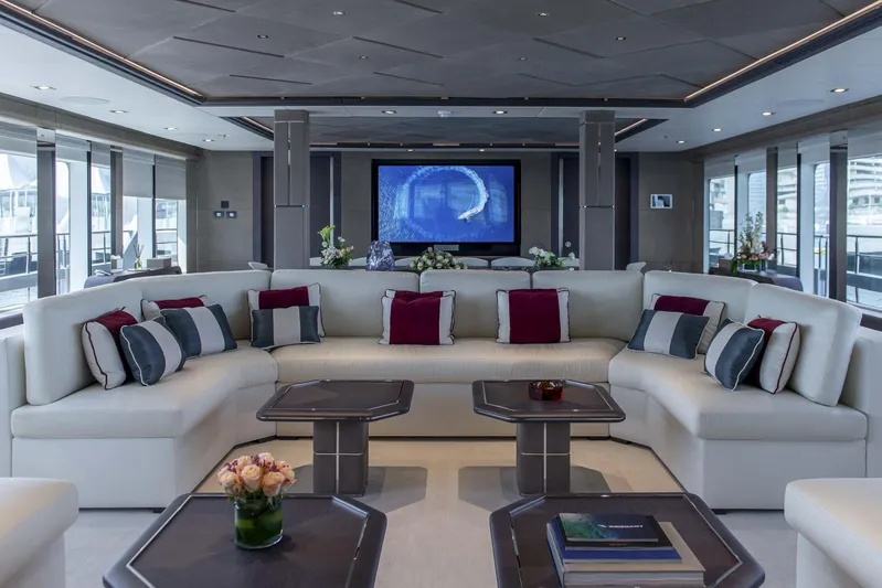 Available 2026 Yacht Photos Pics Luxurious 2026 Majesty 175 yacht interior with elegant seating and modern decor.
