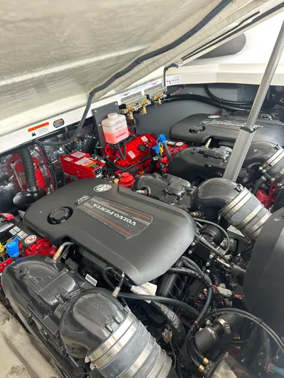  Yacht Photos Pics 2020 Regal 35 Sport Coupe engine compartment with Volvo Penta engines.