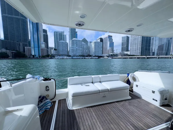  Yacht Photos Pics Azimut 43 yacht interior with city skyline view, 1997 model.