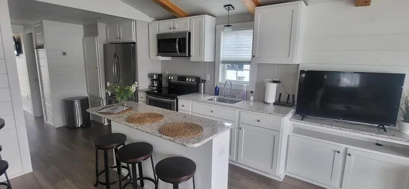  Yacht Photos Pics Modern kitchen interior in 2020 Destination Yachts 16x45 Condo Series houseboat.