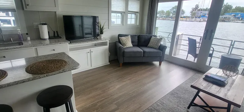  Yacht Photos Pics 2020 Destination Yachts 16x45 Condo Series interior with modern decor and waterfront view.