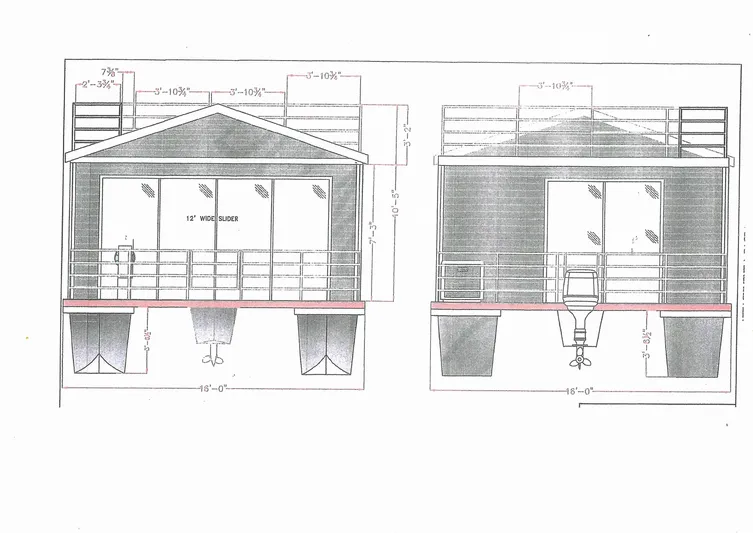  Yacht Photos Pics Blueprint of 2020 Destination Yachts 16x45 Condo Series houseboat, front and side views.