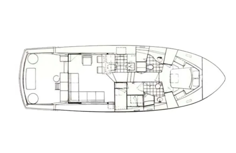 White Shark Yacht Photos Pics Floor plan of 1988 Hatteras 48 Convertible yacht, showcasing interior layout and design.