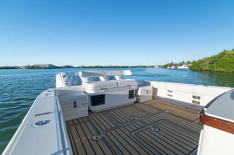 Liberado Yacht Photos Pics 2018 HCB 53 Suenos RXV boat deck with scenic water view.