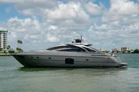2015 Pershing 70 yacht on calm water under a partly cloudy sky.