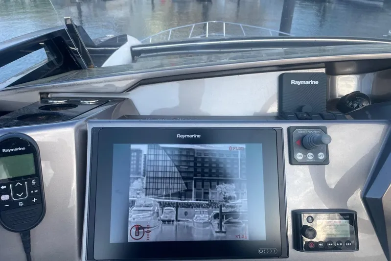 Dream Yacht Photos Pics Control panel of a 2019 Galeon 470 Sky yacht with Raymarine navigation system.