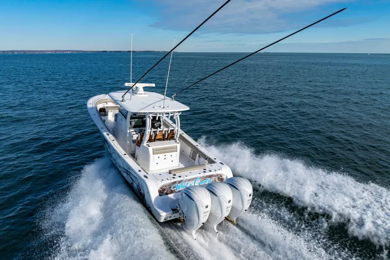 What A County Yacht Photos Pics 2022 Sportsman Open 352 Center Console boat cruising on open water.