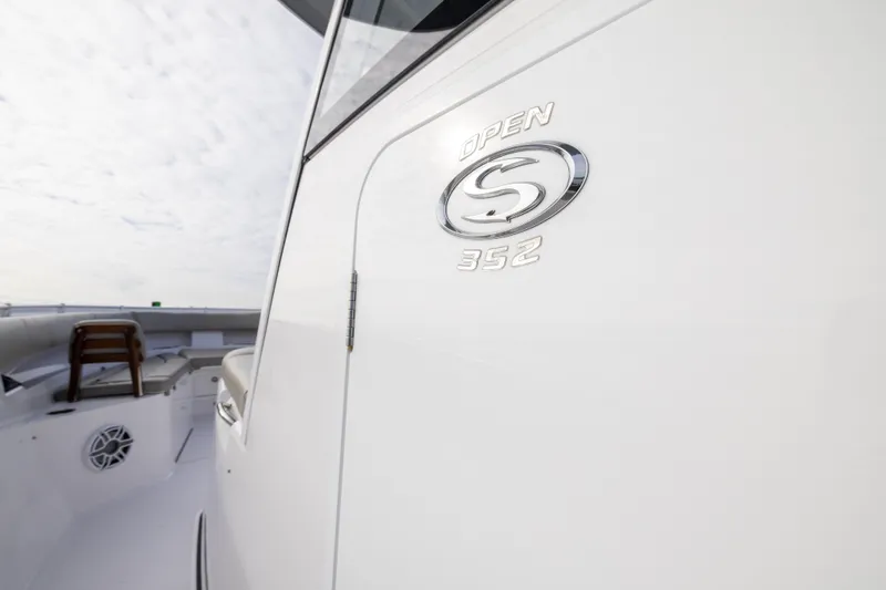 What A County Yacht Photos Pics 2022 Sportsman Open 352 Center Console boat, sleek design, close-up view.