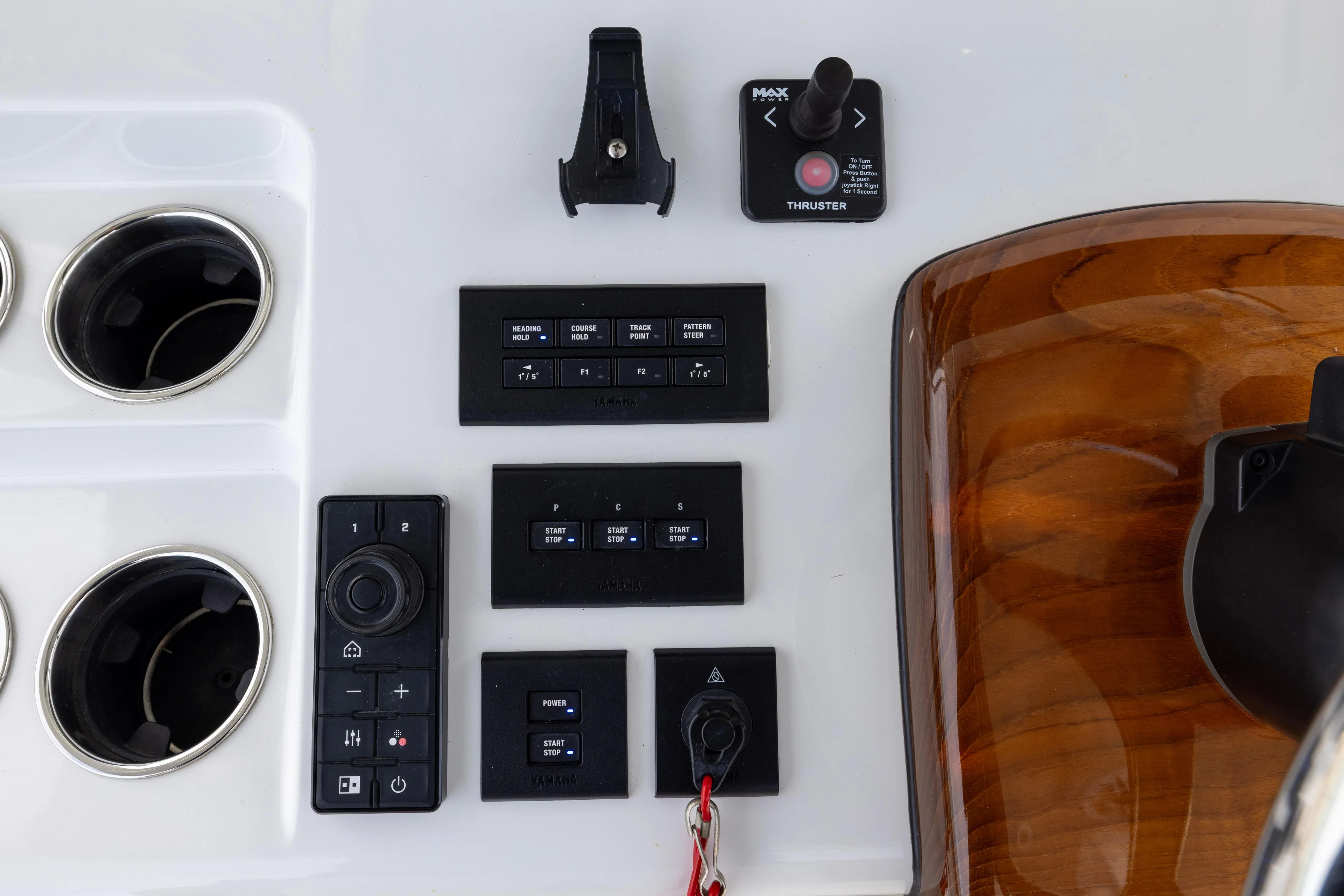 What A County Yacht Photos Pics 2022 Sportsman Open 352 Center Console dashboard with controls and cup holders.