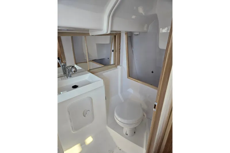  Yacht Photos Pics 2023 Viko Yachts S35 bathroom interior with sink and toilet.