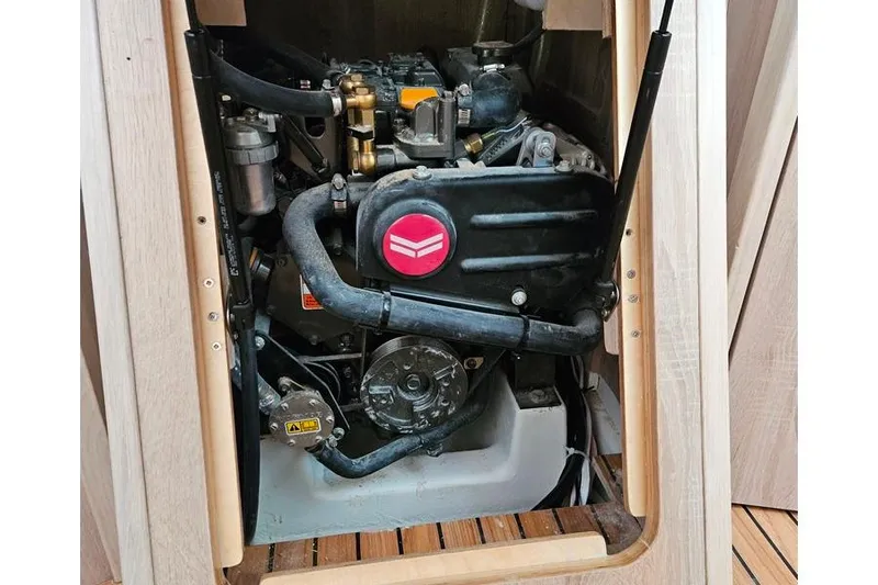  Yacht Photos Pics Engine compartment of 2023 Viko Yachts S35, showcasing detailed mechanical components.