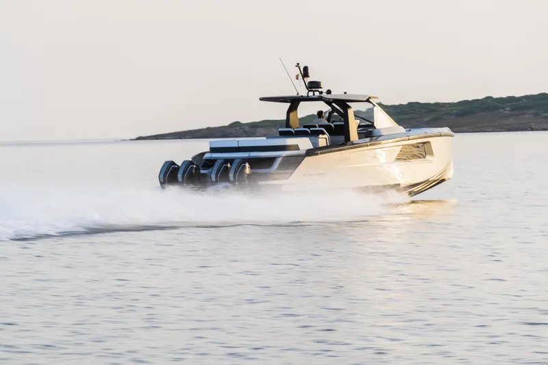  Yacht Photos Pics Maori 46 Outboard 2026 boat cruising on calm water.