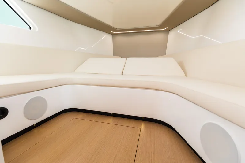 Yacht Photos Pics Interior of Maori 46 Outboard 2026 with sleek upholstery.