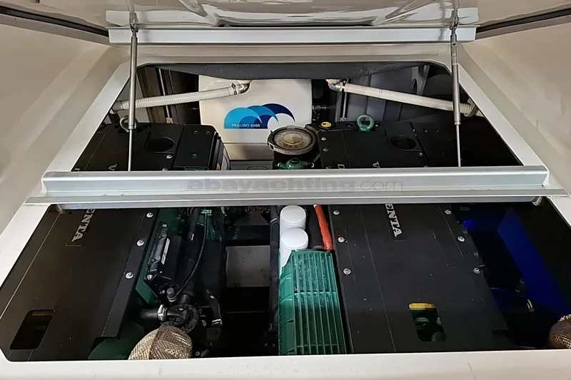  Yacht Photos Pics Engine compartment of 2020 Cranchi M44 HT yacht with Volvo Penta engines.