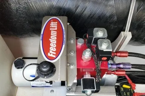 Never Say Never Again Yacht Photos Pics Hydraulic system of 2019 Back Cove Downeast 37 with Freedom Lift mechanism.