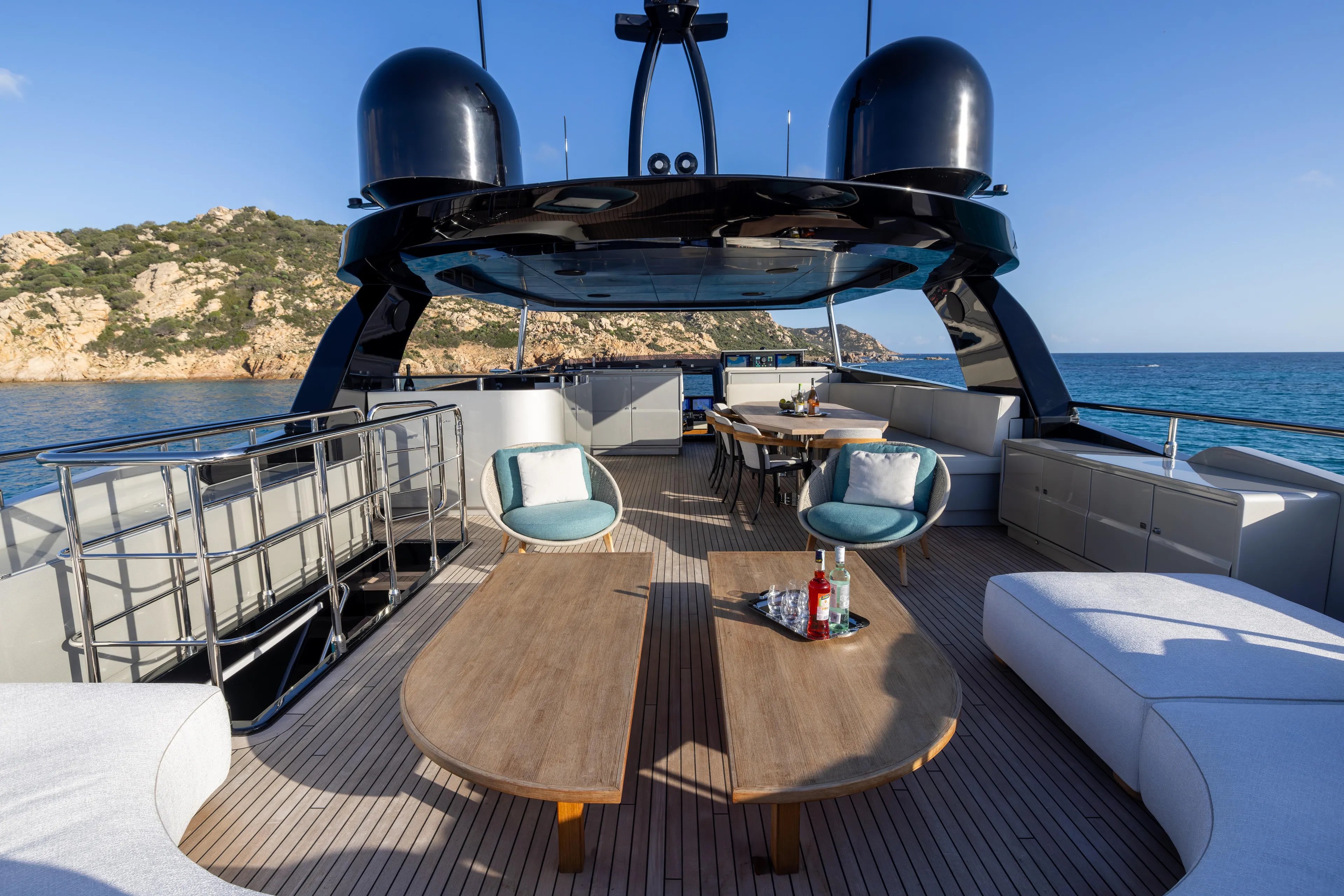 Filippetti F100 Yacht Photos Pics Luxurious 2026 Filippetti F100 yacht deck with elegant seating and ocean view.