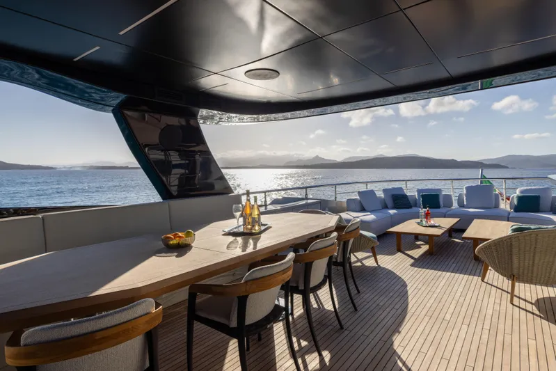 Filippetti F100 Yacht Photos Pics Luxurious 2026 Filippetti F100 yacht deck with elegant seating and ocean view.