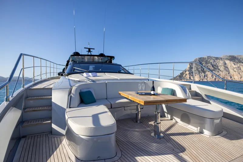 Filippetti F100 Yacht Photos Pics Luxurious 2026 Filippetti F100 yacht deck with seating and ocean view.