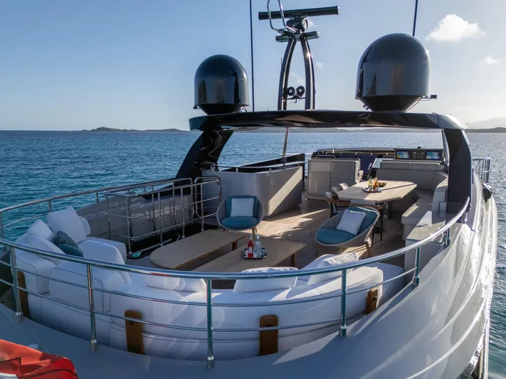 Filippetti F100 Yacht Photos Pics Luxurious 2026 Filippetti F100 yacht with spacious deck and elegant seating, cruising on serene waters.