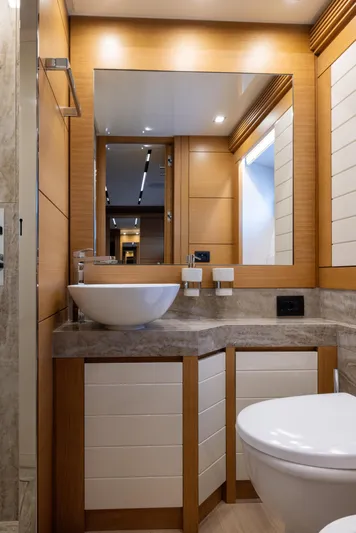 Filippetti F100 Yacht Photos Pics Luxurious bathroom in 2026 Filippetti F100 yacht with modern fixtures and elegant design.