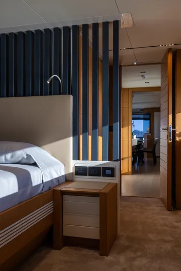 Filippetti F100 Yacht Photos Pics Luxury bedroom interior on 2026 Filippetti F100 yacht, featuring modern design and elegant furnishings.