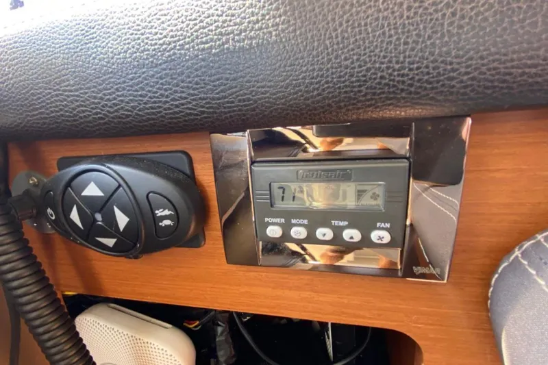 Yacht Photos Pics Control panel of a 2012 Prestige 500 yacht, featuring temperature and fan settings.