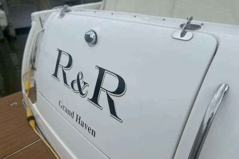  Yacht Photos Pics 2005 Tiara Yachts 3600 Sovran, "R&R" at Grand Haven, docked with visible nameplate.