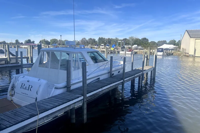  Yacht Photos Pics 2005 Tiara Yachts 3600 Sovran docked at marina under clear blue sky.