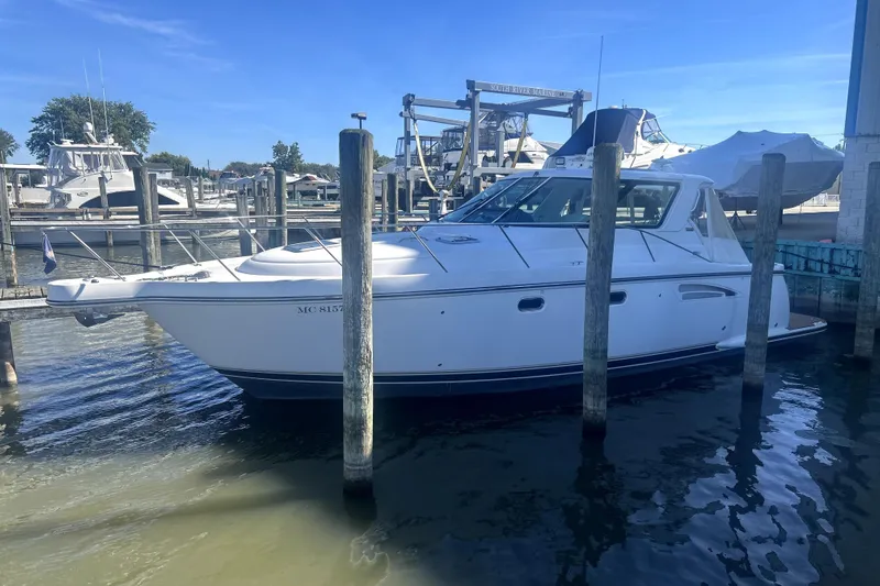  Yacht Photos Pics 2005 Tiara Yachts 3600 Sovran docked at marina under clear blue sky.