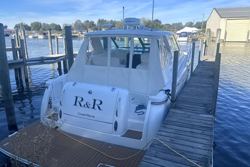 Yacht Photos Pics 2005 Tiara Yachts 3600 Sovran docked at marina, rear view.