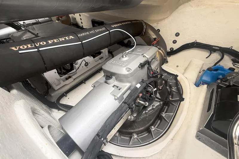 Frivolous Yacht Photos Pics Engine room of 2021 Riviera 5400 Sport Yacht Platinum Edition with Volvo Penta components.