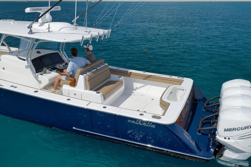  Yacht Photos Pics 2022 Valhalla Boatworks V-41 on clear blue water, featuring powerful Mercury engines.