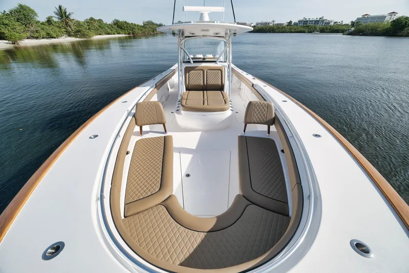  Yacht Photos Pics 2022 Valhalla Boatworks V-41 with luxurious seating on calm water.