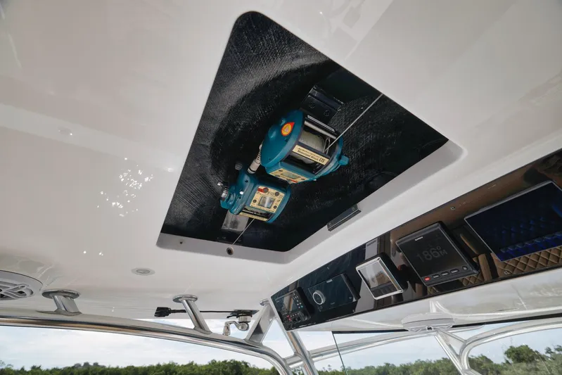  Yacht Photos Pics 2022 Valhalla Boatworks V-41 interior ceiling with electronic equipment and controls.