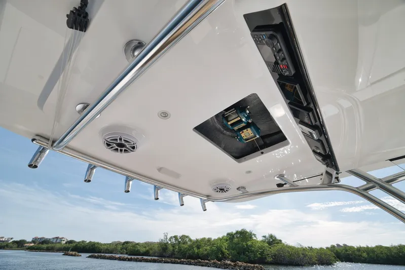  Yacht Photos Pics 2022 Valhalla Boatworks V-41, detailed view of overhead console and speakers.