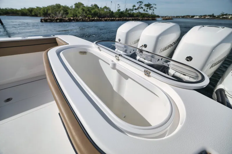 Yacht Photos Pics 2022 Valhalla Boatworks V-41 with open livewell and powerful Mercury engines.