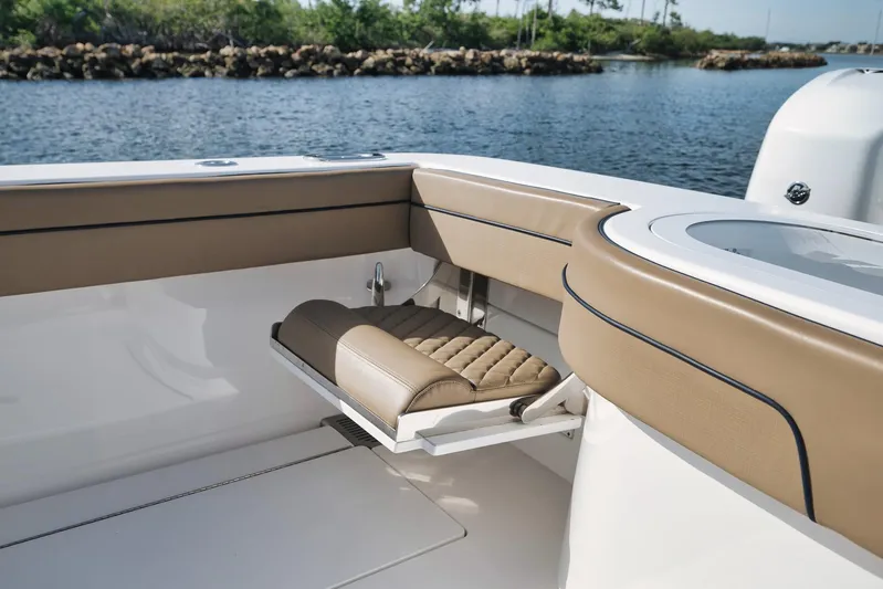  Yacht Photos Pics 2022 Valhalla Boatworks V-41 interior with tan seating and sleek design.