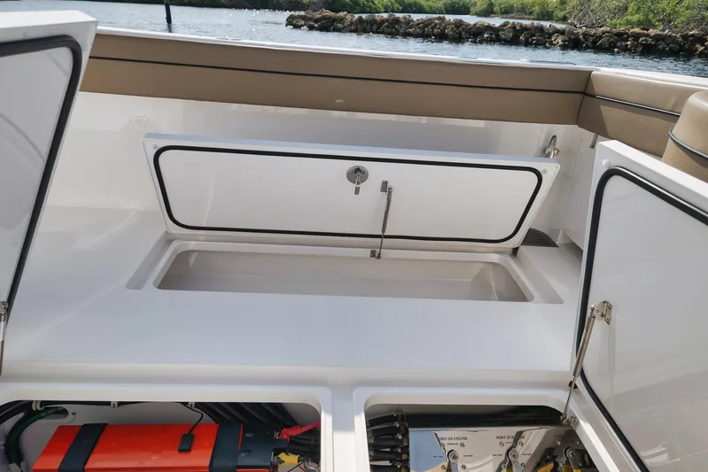  Yacht Photos Pics 2022 Valhalla Boatworks V-41 storage compartments and engine access.