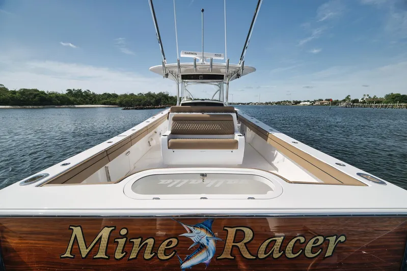  Yacht Photos Pics 2022 Valhalla Boatworks V-41 "Mine Racer" on calm water, clear sky background.