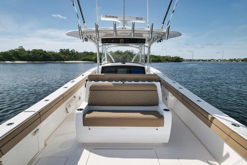  Yacht Photos Pics 2022 Valhalla Boatworks V-41 on water, featuring spacious seating and advanced navigation equipment.
