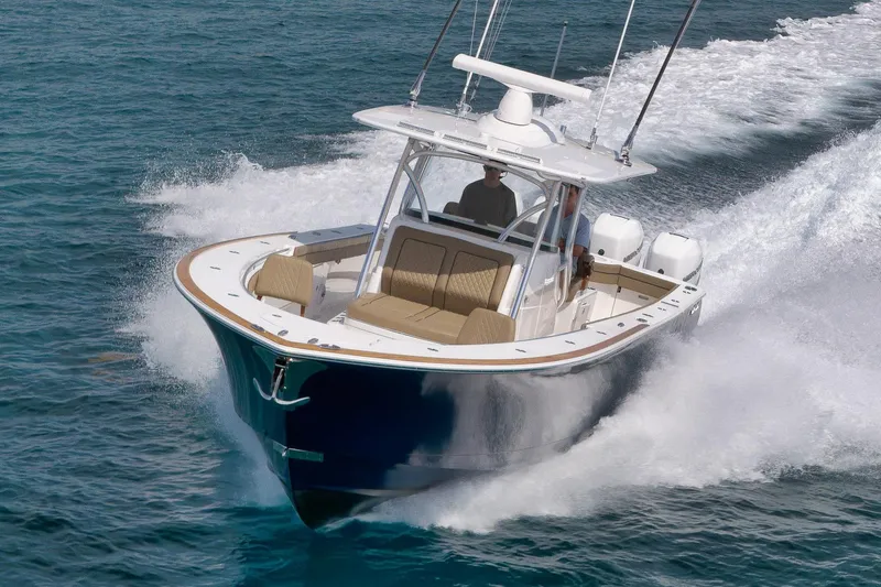  Yacht Photos Pics 2022 Valhalla Boatworks V-41 cruising on open water, showcasing sleek design and powerful performance.