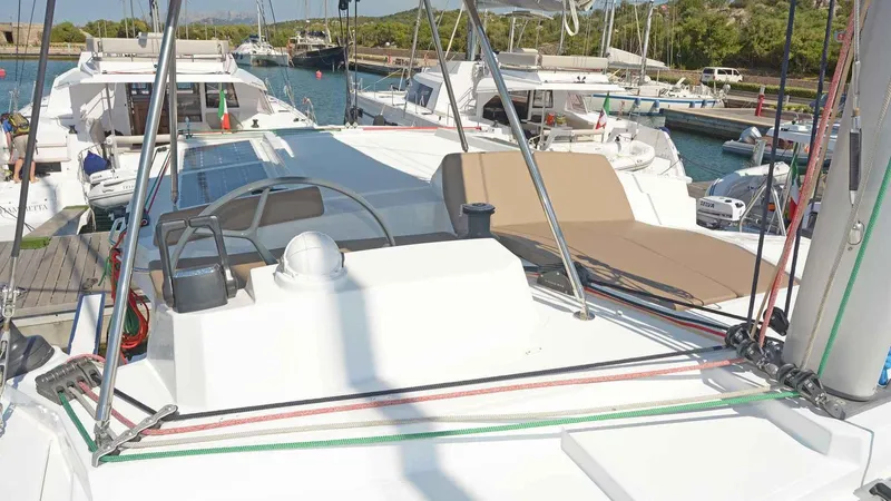  Yacht Photos Pics Bali 4.1 catamaran 2019 in harbor with sun deck.