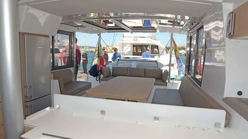  Yacht Photos Pics Interior of a 2019 Bali 4.1 yacht with modern design.