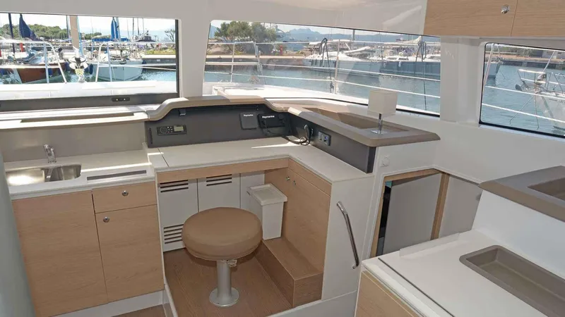  Yacht Photos Pics Interior of a 2019 Bali 4.1 yacht with modern amenities.