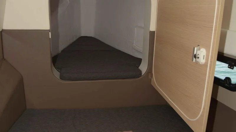  Yacht Photos Pics Interior of a 2019 Bali 4.1 yacht with sleeping area.