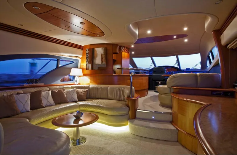  Yacht Photos Pics Luxurious interior of a 2006 Azimut 62 yacht with elegant seating and ambient lighting.