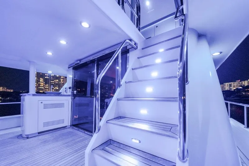 Amajen Yacht Photos Pics Luxurious 2006 Cheoy Lee motor yacht interior with illuminated staircase and modern design.