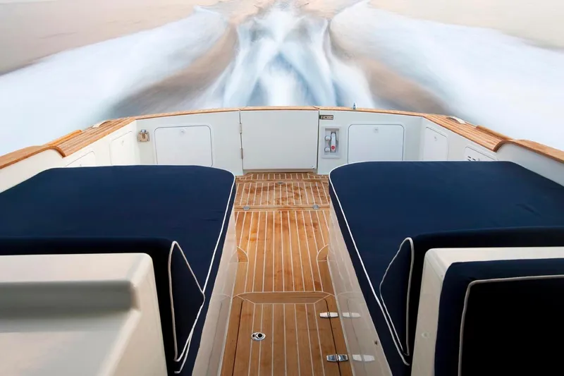 36 Yacht Photos Pics Luxury Toy 36 yacht deck with sleek design, 2025 model, cruising at sea.