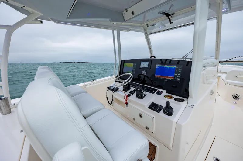  Yacht Photos Pics 2020 Cobia 350 Center Console boat interior with advanced navigation system.