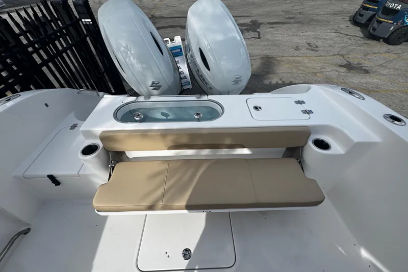  Yacht Photos Pics 2026 Sea Pro 262 Offshore boat with dual engines and beige seating.